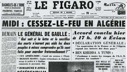 La Une du Figaro le 19 mars 1962.